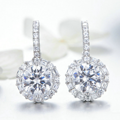 Boucles d’Oreilles Pendentif Brillants en argent 925 plaqué or blanc avec zircons blancs - Photo 3