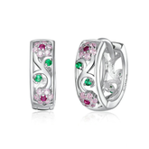 Boucles d’Oreilles Créoles Fleurs Brillantes Argent Sterling 925 plaqué or blanc avec zircons colorés