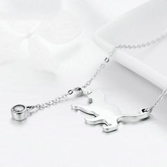 Collier Chat Jouant en argent 925 plaqué or blanc avec pendentif lumineux et zircon blanc - Photo 3