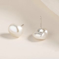 Boucles d’Oreilles Perles Baroques Puces en Argent Sterling 925 plaqué or blanc - Photo 3