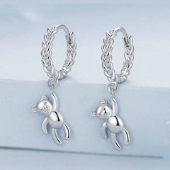 Boucles d'Oreilles Créoles Pendentif Ourson - Image 3