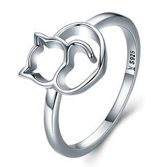 Bague Chat aver Coeur en argent 925 plaqué or blanc
