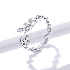 Bague Feuilles en argent 925 plaqué or blanc ajustable avec zircons blancs - Photo 3