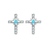 Boucles d’Oreilles Croix Brillantes Puces en Argent Sterling 925 plaqué or blanc avec pavé de zircons