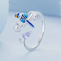 Bague Petit Oiseau en argent 925 plaqué or blanc ajustable émaillé à la main - Photo 3