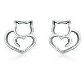 Boucles d'Oreilles Chat avec Coeurs