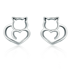 Boucles d'Oreilles Chat avec Coeurs