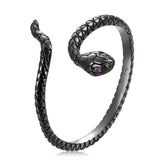 Bague Serpent Noir en argent 925 plaqué or noir ajustable avec zircons violet