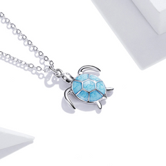 Collier Tortue en argent 925 plaqué or blanc ajustable avec pendentif émaillé turquoise - Photo 4