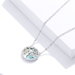 Collier Arbre de Vie en argent 925 plaqué or blanc ajustable avec nacre - Photo 3