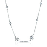 Collier Lune et Étoile en argent 925 plaqué or blanc ajustable avec zircons blancs