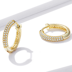 Boucles d’Oreilles Créoles Brillantes en argent 925 plaqué or jaune avec zircons blancs - Photo 4