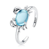 Bague Crabe en argent 925 plaqué or blanc ajustable avec pierre de lune