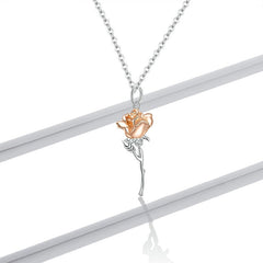 Collier Rose en argent 925 plaqué or blanc et or rose ajustable - Photo 3