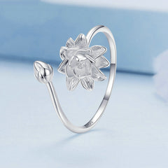 Bague Fleur de Lotus en argent 925 plaqué or blanc ajustable - Photo 3