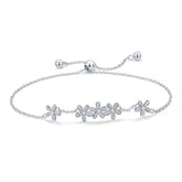 Bracelet Marguerites en argent 925 plaqué or blanc ajustable avec zircons blancs
