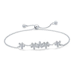 Bracelet Marguerites en argent 925 plaqué or blanc ajustable avec zircons blancs