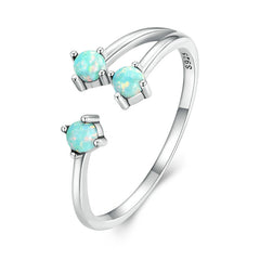 Bague Trois Opales en argent 925 plaqué or blanc ajustable