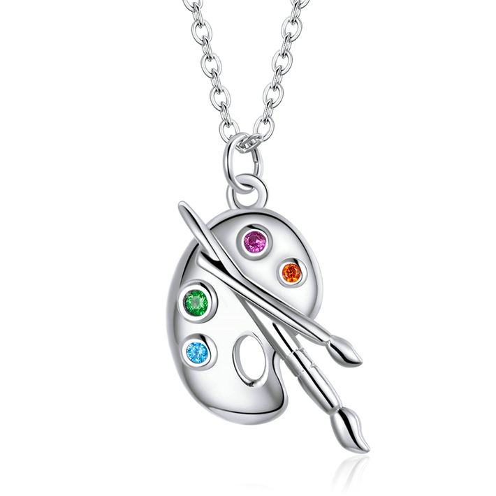 Collier Palette de Couleurs Argent Sterling 925 plaqué or blanc émaillé à la main
