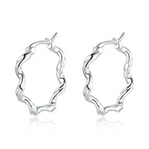 Boucles d’Oreilles Créoles Ondulés Argent sterling 925 plaqué or blanc