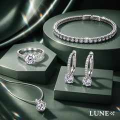 Coffret "Éclat Éternel" : Parure Diamants de Synthèse avec Bague Solitaire, Bracelet Tennis et Collier Point Lumineux.