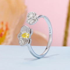 Bague Ajustable Orchidée Phalaenopsis en Argent 925