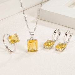 Parure de Bijoux Argent Sterling 925 plaqué or blanc avec collier, boucles d’oreilles et bague ajustable avec zircons jaunes - Photo 2