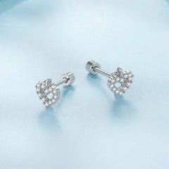 Boucles d'Oreilles Puces Traversantes Cœur en Argent 925