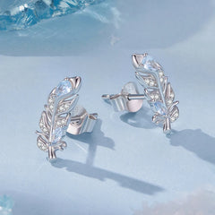 Boucles d'Oreilles Puces Plume de Givre en Argent 925