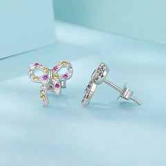 Boucles d'Oreilles Puces Nœud Coloré en Argent 925