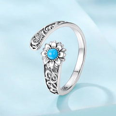 Bague Ajustable Tournesol Turquoise en Argent 925