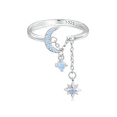 Bague Chaîne Étoile et Lune en Argent 925