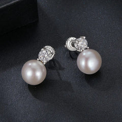 Boucles d'Oreilles Puces Perle Naturelle et Moissanite 0,5ct en Argent 925 avec Certificats
