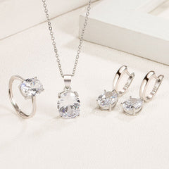 Parure de Bijoux Argent Sterling 925 plaqué or blanc avec collier, boucles d’oreilles et bague ajustable avec zircons blancs - Photo 2