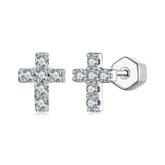 Boucles d'Oreilles Puces Croix en Argent 925 avec Certificat