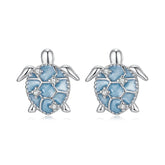 Boucles d'Oreilles Puces Tortue de Mer en Argent 925