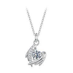 Collier Cœur Ailé Moissanite 0,5ct en Argent 925 avec Certificat