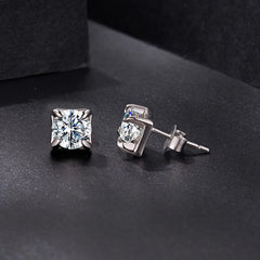 Boucles d'Oreilles Puces Moissanite Taille Carrée 1ct en Argent 925