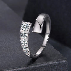 Bague Ajustable Moissanite Tendance en Argent 925 avec Certificat