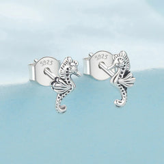 Boucles d'Oreilles Puces Hippocampe en Argent 925