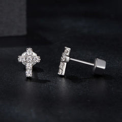 Boucles d'Oreilles Puces Croix en Argent 925 avec Certificat