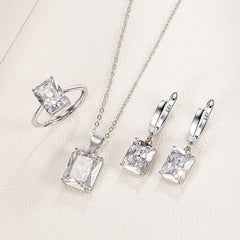 Parure de Bijoux Argent Sterling 925 plaqué or blanc avec collier, boucles d’oreilles et bague ajustable avec zircons blancs - Photo 2