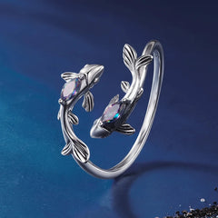Bague Ajustable Signe Poissons en Argent 925