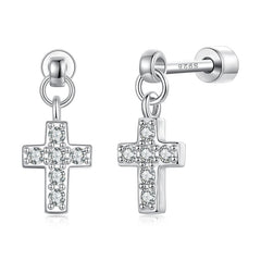 Boucles d'Oreilles Puces Traversantes Croix en Argent 925