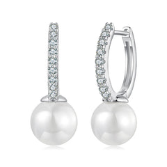 Créoles Perle et Moissanite en Argent 925 avec Certificat