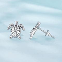 Boucles d'Oreilles Puces Tortue de Mer en Argent 925