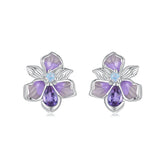 Boucles d'Oreilles Puces Fleur d'Iris Romantique en Argent 925