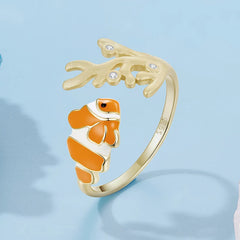 Bague Ajustable Poisson-Clown en Argent 925