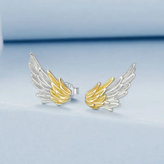 Boucles d'Oreilles Puces Ailes Or et Argent en Argent 925