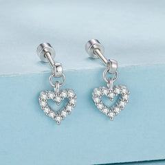 Boucles d'Oreilles Puces Traversantes Cœur en Argent 925